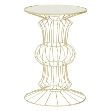Mirrored Glass Top Side Table with Light Gold Finish Concertina Wireframe Metal Base | Yaxi