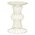 Mirrored Glass Top Side Table with Light Gold Finish Concertina Wireframe Metal Base | Yaxi