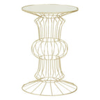 Mirrored Glass Top Side Table with Light Gold Finish Concertina Wireframe Metal Base | Yaxi