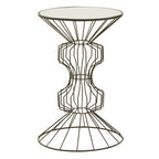 Mirrored Glass Top Side Table with Black Finish Concertina Wireframe Metal Base | Yaxi