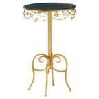 Black Wooden Top Round Side Table with Gold Metal Frame | Yaxi