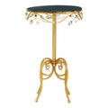 Black Wooden Top Round Side Table with Gold Metal Frame | Yaxi