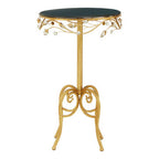Black Wooden Top Round Side Table with Gold Metal Frame | Yaxi