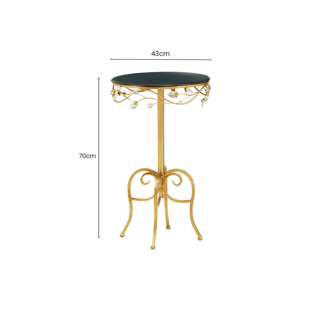 Black Wooden Top Round Side Table with Gold Metal Frame | Yaxi