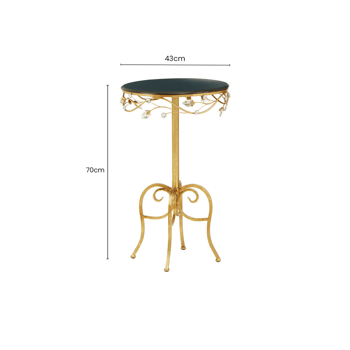 Black Wooden Top Round Side Table with Gold Metal Frame | Yaxi