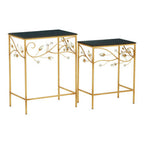 Set of 2 Black Wooden Top Tables with Gold Metal Frame | Yaxi