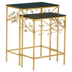 Set of 2 Black Wooden Top Tables with Gold Metal Frame | Yaxi