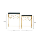 Set of 2 Black Wooden Top Tables with Gold Metal Frame | Yaxi