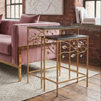 Set of 2 Black Wooden Top Tables with Gold Metal Frame | Yaxi