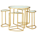 Set of 5 Champagne Gold Wood and Metal Nesting Tables with Glass Top | Farran