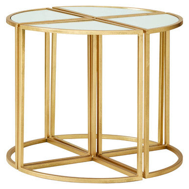 Set of 5 Champagne Gold Wood and Metal Nesting Tables with Glass Top | Farran
