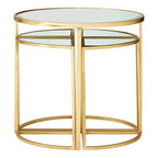 Set of 5 Champagne Gold Wood and Metal Nesting Tables with Glass Top | Farran