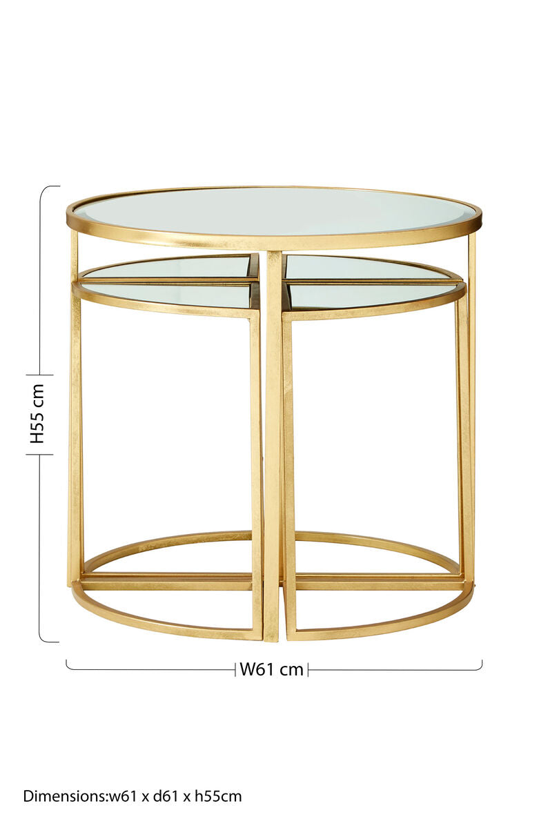 Set of 5 Champagne Gold Wood and Metal Nesting Tables with Glass Top | Farran