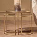 Set of 5 Champagne Gold Wood and Metal Nesting Tables with Glass Top | Farran