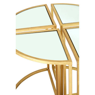 Set of 5 Champagne Gold Wood and Metal Nesting Tables with Glass Top | Farran