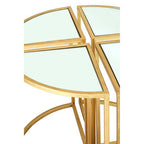 Set of 5 Champagne Gold Wood and Metal Nesting Tables with Glass Top | Farran