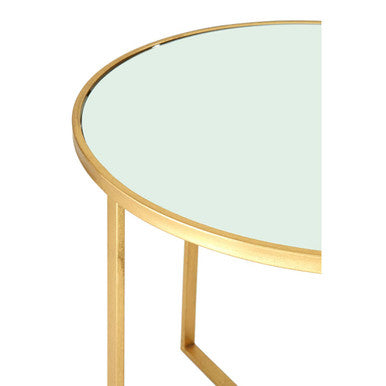 Set of 5 Champagne Gold Wood and Metal Nesting Tables with Glass Top | Farran