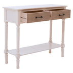 White Natural Wooden Console Table with Two Carved Detail Drawers and Lower Shelf | Heritage