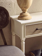 White Natural Wooden Console Table with Two Carved Detail Drawers and Lower Shelf | Heritage