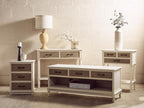 White Natural Wooden Console Table with Two Carved Detail Drawers and Lower Shelf | Heritage