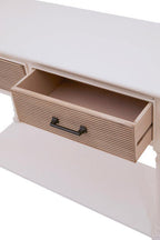 White Natural Wooden Console Table with Two Carved Detail Drawers and Lower Shelf | Heritage