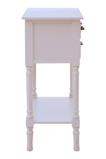 White Natural Wooden Console Table with 3 Carved Detail Drawers and Lower Shelf | Heritage
