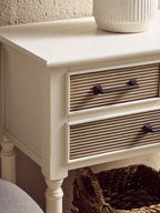 White Natural Wooden Console Table with 3 Carved Detail Drawers and Lower Shelf | Heritage