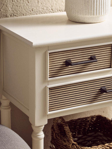 White Natural Wooden Console Table with 3 Carved Detail Drawers and Lower Shelf | Heritage
