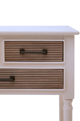 White Natural Wooden Console Table with 3 Carved Detail Drawers and Lower Shelf | Heritage