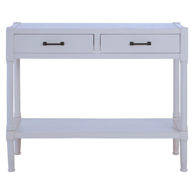 White Wooden Console Table with 2 Storage Drawers and Lower Open Shelf | Heritage