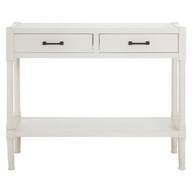 White Wooden Console Table with 2 Storage Drawers and Lower Open Shelf | Heritage