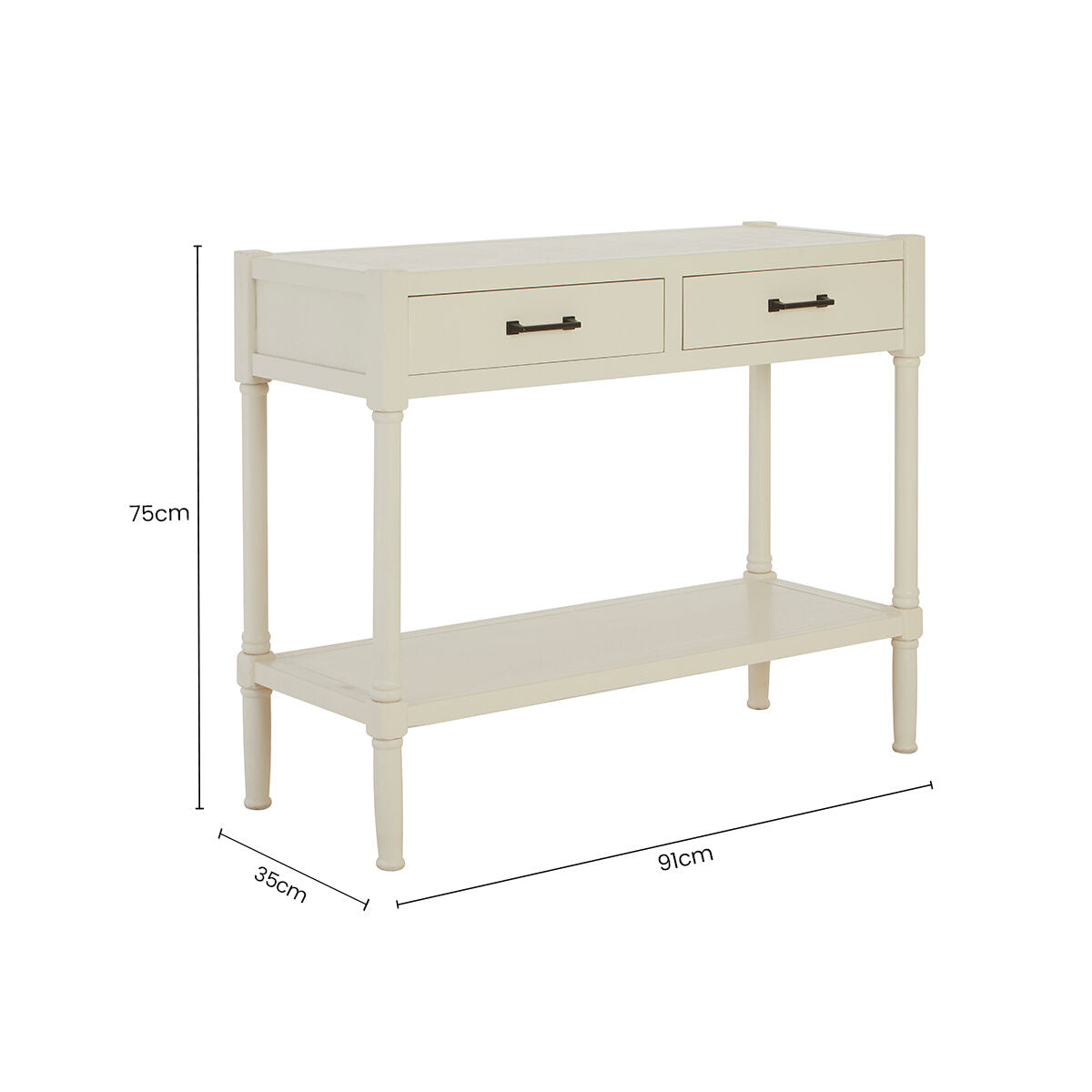 White Wooden Console Table with 2 Storage Drawers and Lower Open Shelf | Heritage