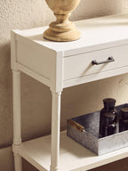 White Wooden Console Table with 2 Storage Drawers and Lower Open Shelf | Heritage
