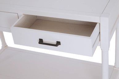 White Wooden Console Table with 2 Storage Drawers and Lower Open Shelf | Heritage