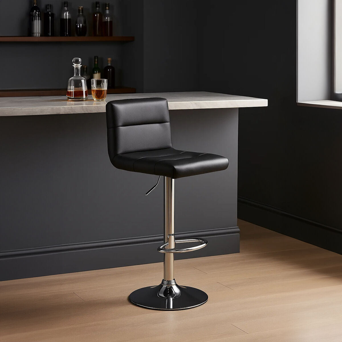 Black Seat Bar Stool with Chrome Base | Baina