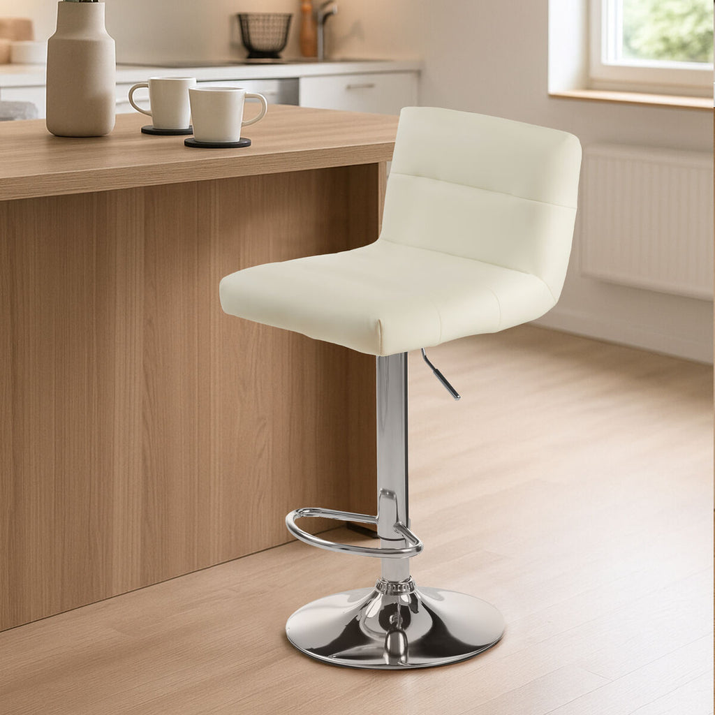 White Seat Bar Stool with Chrome Base | Baina