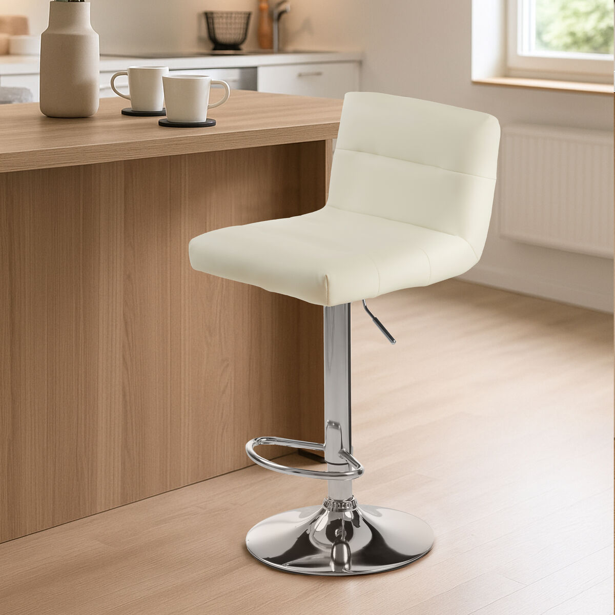 White Seat Bar Stool with Chrome Base | Baina