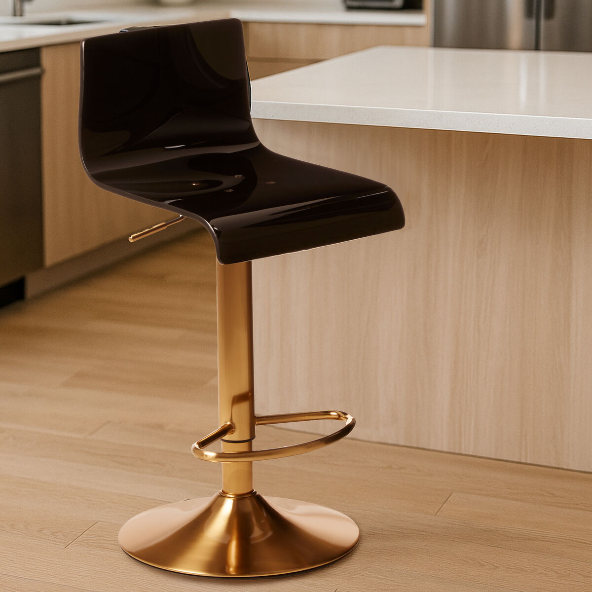 Black Acrylic Seat Bar Stool with Gold Base | Baina
