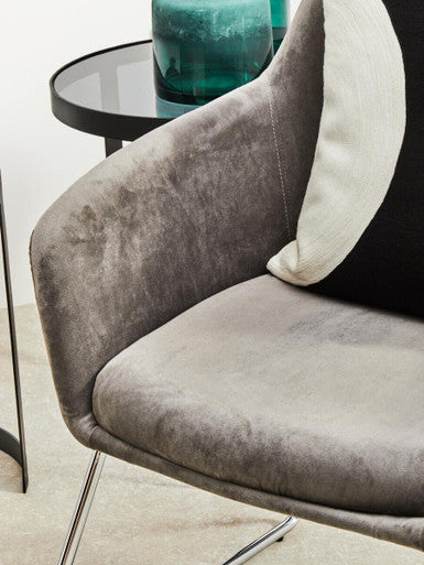Grey Velvet Dining Chair with Chrome Legs | Stockholm