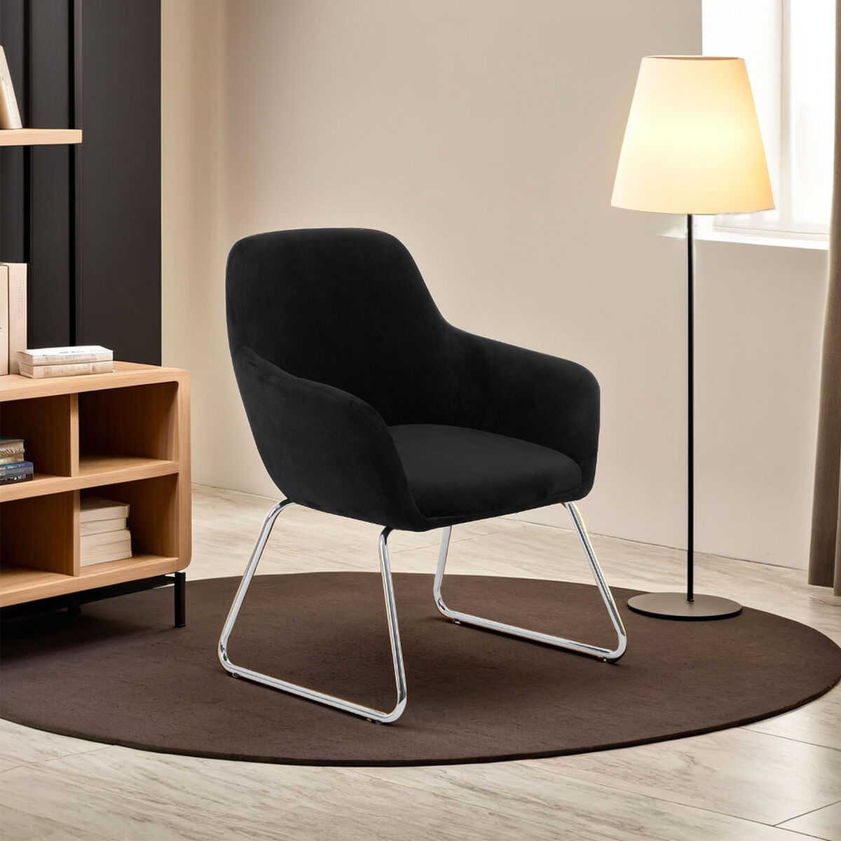 Black Velvet Dining Chair with Chrome Legs | Stockholm