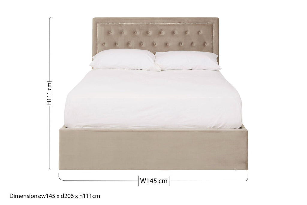 Mink Velvet Ottoman Double Bed | Hannah