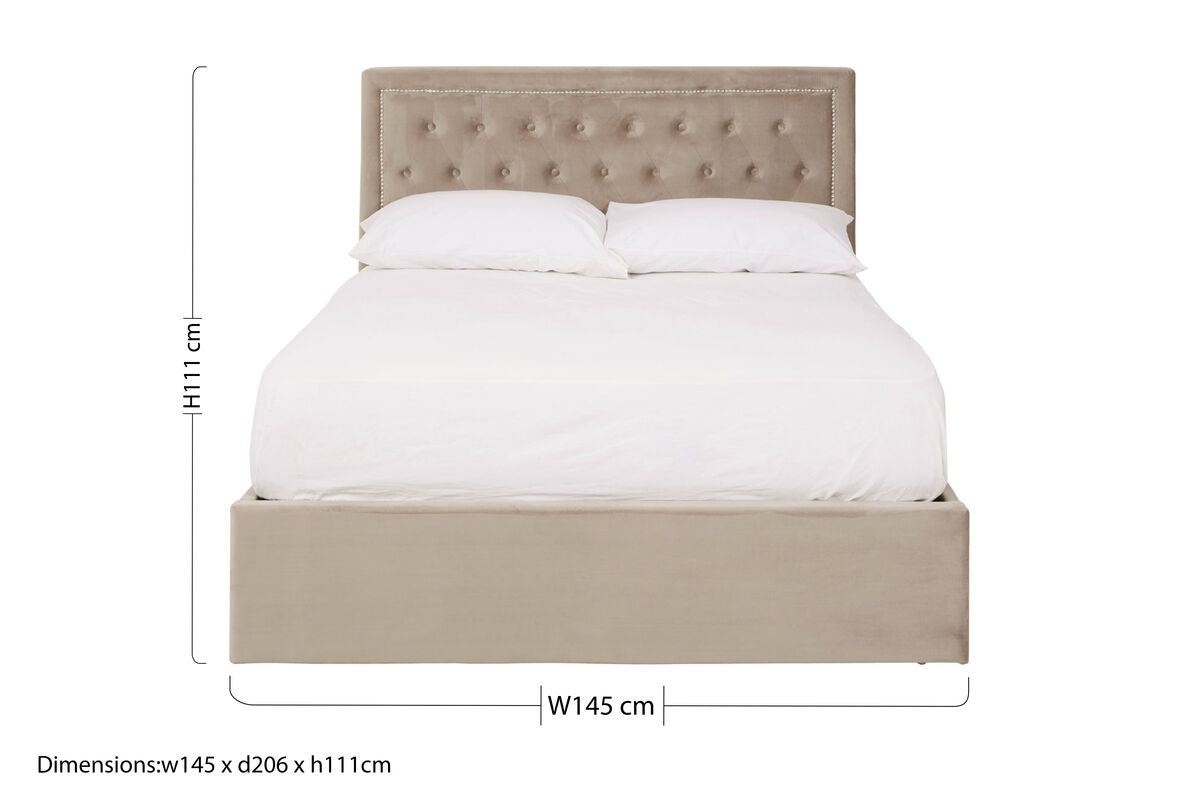 Mink Velvet Ottoman Double Bed | Hannah