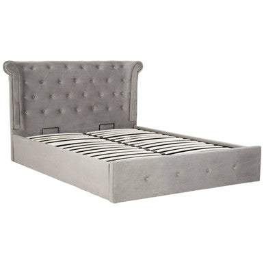 Grey Brushed Velvet Ottoman King Bed | Edison
