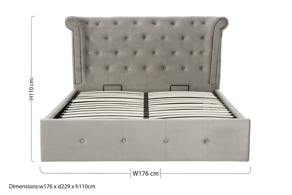 Grey Brushed Velvet Ottoman King Bed | Edison