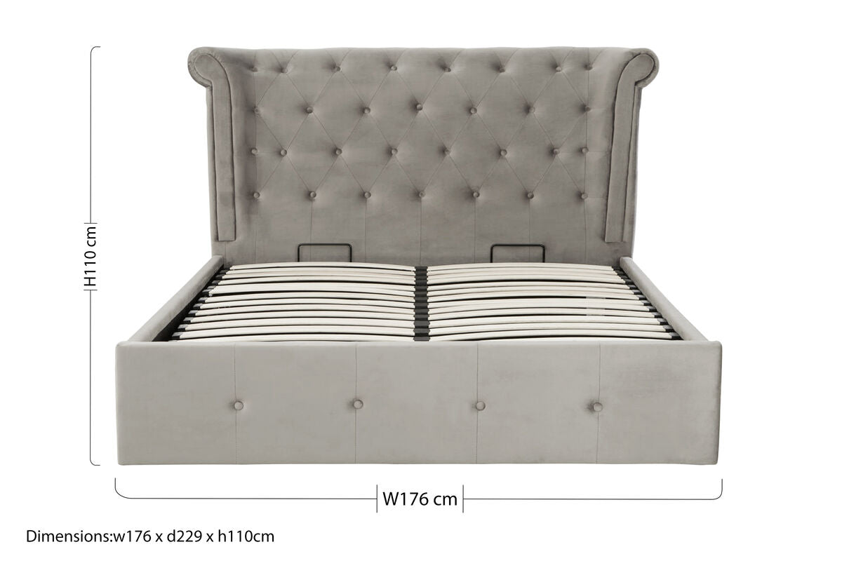 Grey Brushed Velvet Ottoman King Bed | Edison
