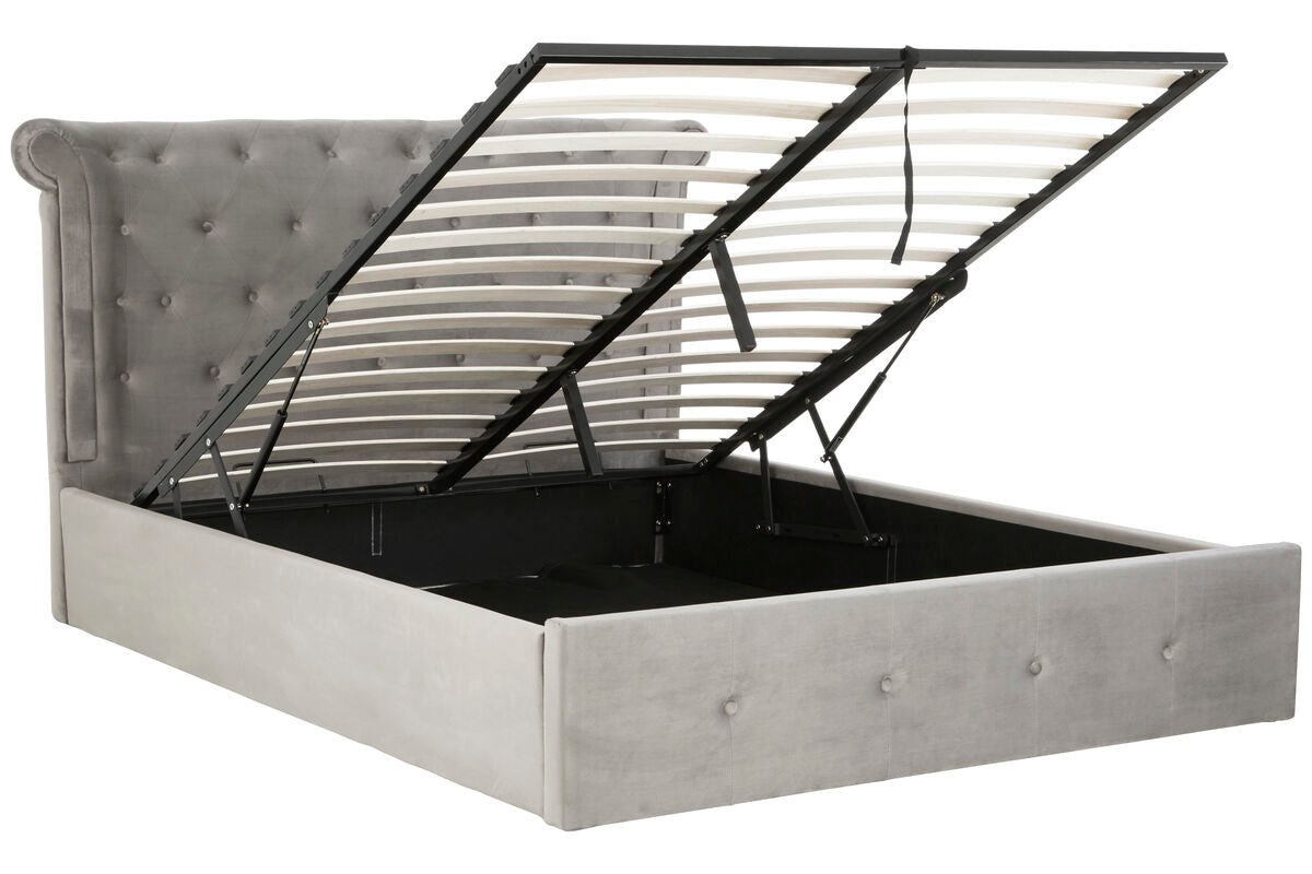 Grey Brushed Velvet Ottoman King Bed | Edison
