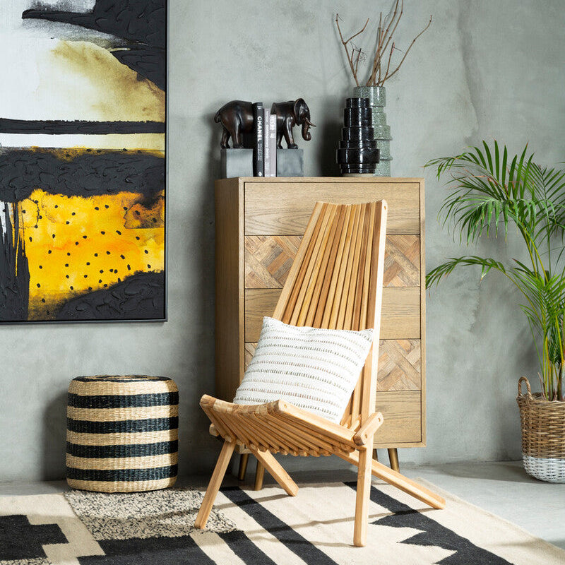 Ashby Seagrass Pouffe with Black Stripes