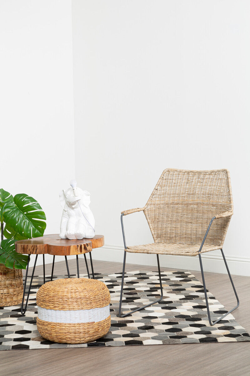 Ashby Seagrass Pouffe with White Stripe