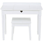 White Children Dressing Table and Stool with Heart-Shaped Mirror, Kids