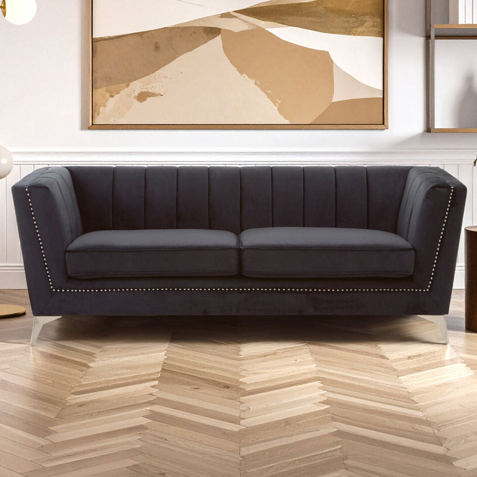 3 Seater Black Velvet Sofa, Hansa